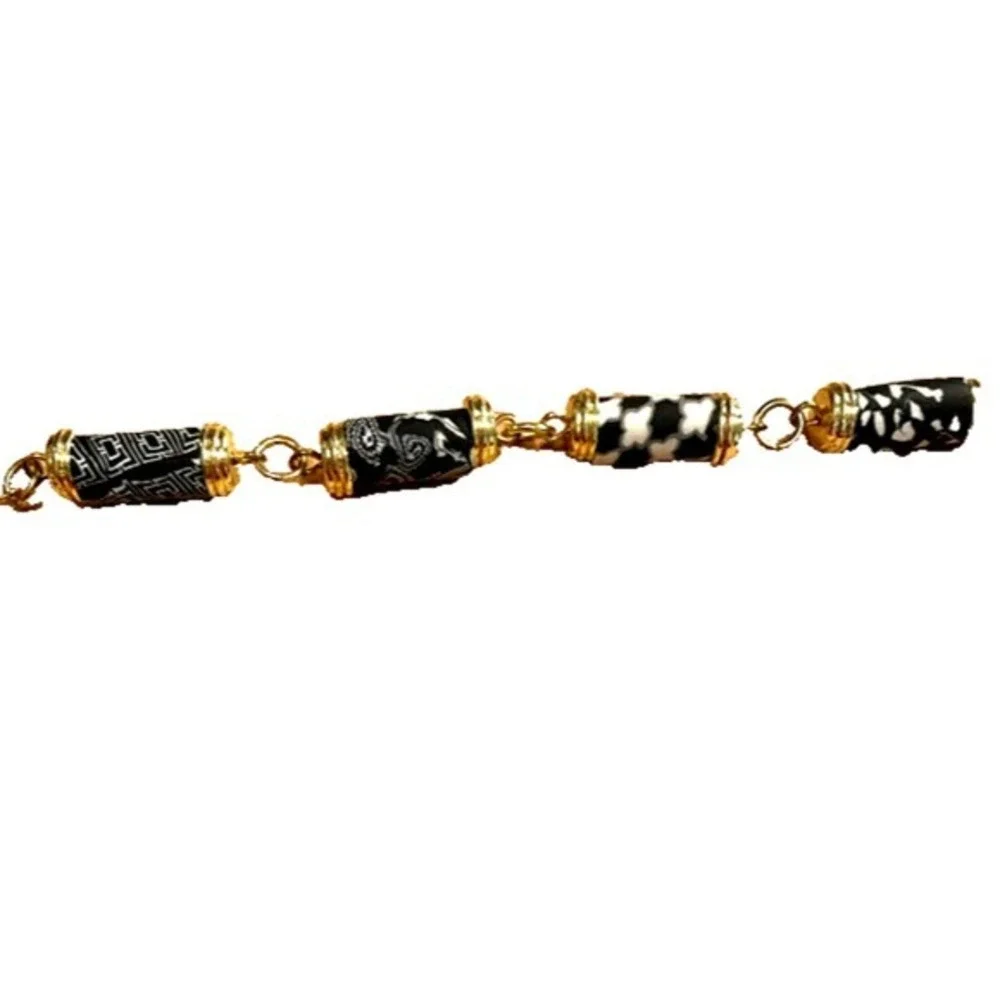 JilZarah Bracelet Unique Black White Clay beads gold‎ tone 7-8